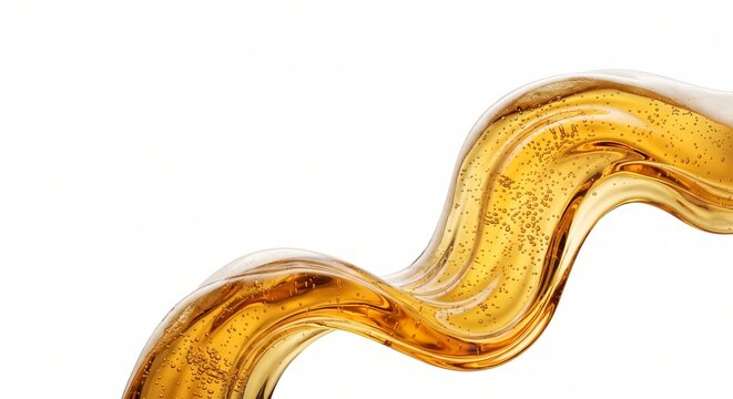 Golden beer liquid wave abstract splash isolated on white copy space