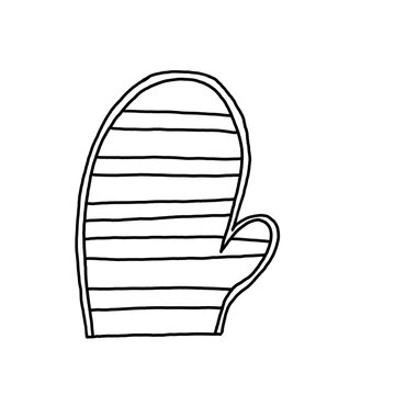 Cute hand drawn oven mitt doodle isolated on transparent background. Kitchen glove potholder cooking line art vector illustration.