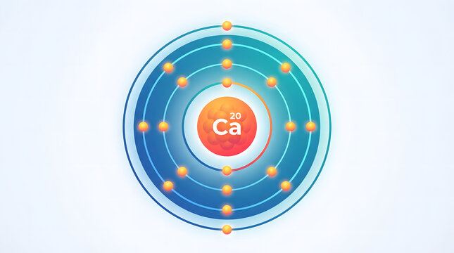 Illustration of Calcium Atom with Electron Shells