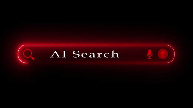 AI Search Engine Technology Concept. AI search bar interface representing artificial intelligence search technology, voice input, innovation in modern information, Motion graphics of search concept