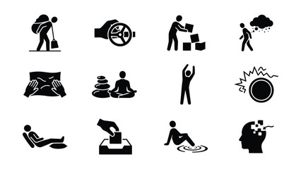Fototapeta premium Set of icons depicting various daily activities and relaxation techniques
