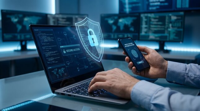 Multi-factor authentication and identity verification process performed by cybersecurity analyst in modern security operations center