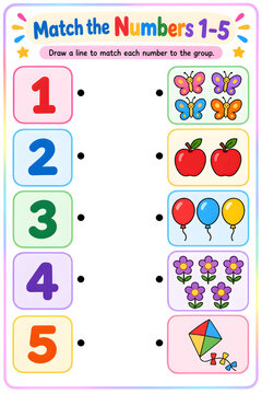 Preschool Numbers 1 to 5 Quantity Matching Worksheet