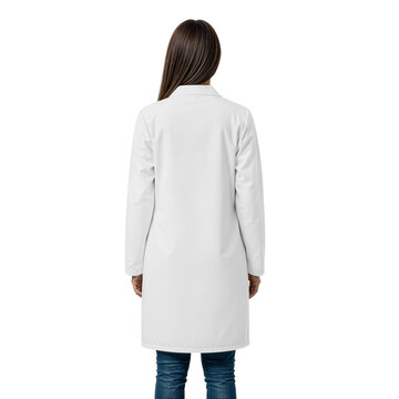 Woman Wearing Lab Coat on White Background