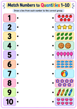 Preschool Numbers to Quantities 1 to 10 Matching Worksheet