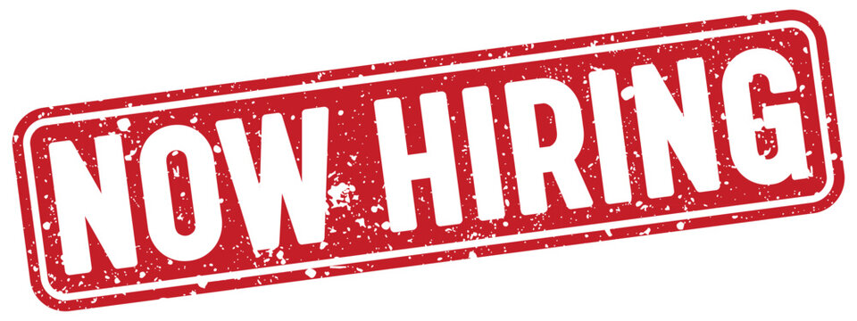 now hiring stamp. now hiring red rectangular grunge stamp on transparent background