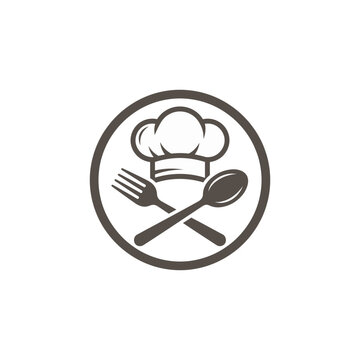 Chef Hat Fork and Spoon Cooking Icon Vector