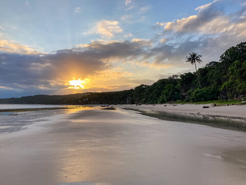Sunset light on Bira Beach, Sulawesi coast in Indonesia