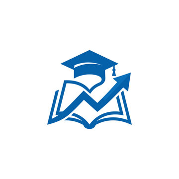 Education Logo Graduation Cap and Book with Arrow Vector Illustration