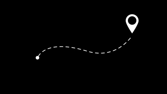 white outline location pin animation with dotted travel path gps navigation route map marker destination pointer outline graphic element seamless looping video asset 4k