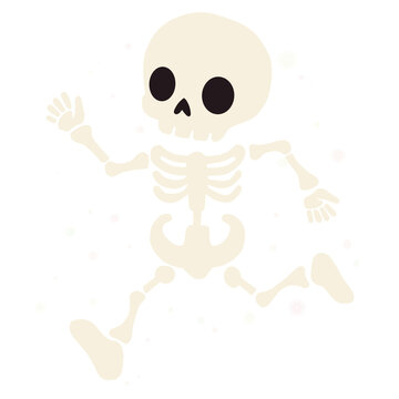 Cute cartoon skeleton ideal for halloween designs, childrens books, themed parties, crafting projects, stationery, and spooky merchandise.