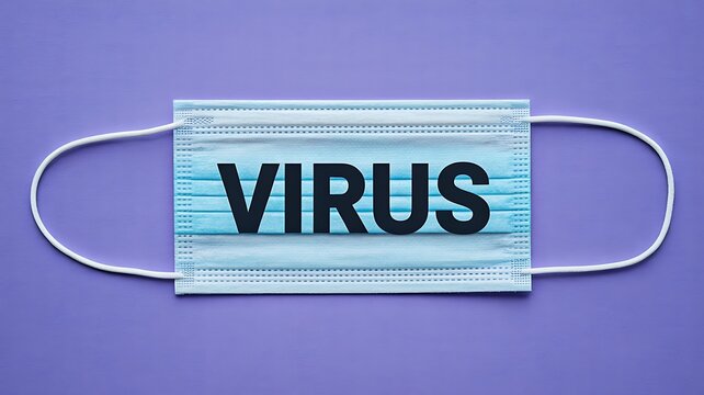 Protective face mask with virus text for healthcare awareness and infection prevention
