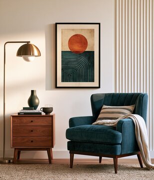 Beautiful Cozy Interior With Framed Wall Art And Armchair