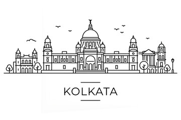 Obraz premium Kolkata India Line Art City Landmark Illustration – Indian Architecture