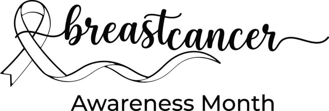 Breast cancer awareness month black ink outline ribbon typography design with awareness