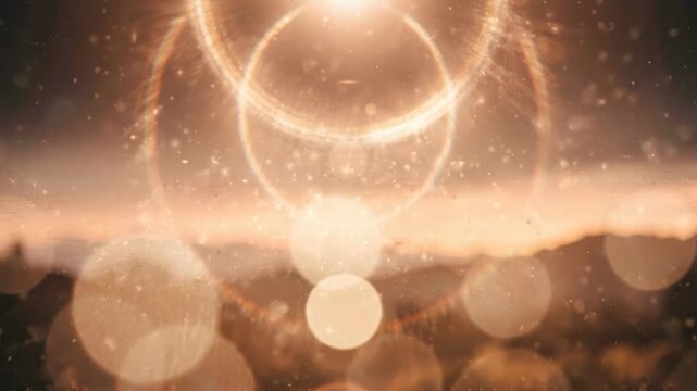 Cascading radiant halos in bronze and peach tones - golden light background conveying celebration for presentation visual storytelling