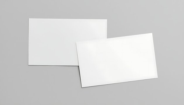 Two overlapping blank white horizontal cards on gray surface.