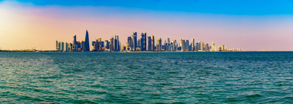 Doha Skyline Panorama Across Doha Bay in Qatar