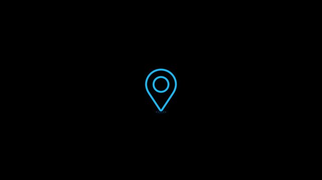 blue outline location pin animation with ground ring gps map marker symbol navigation destination pointer outline graphic element seamless looping video asset 4k