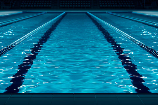 Empty Illuminated Synchronized Swimming Arena with Soft Blue Water 