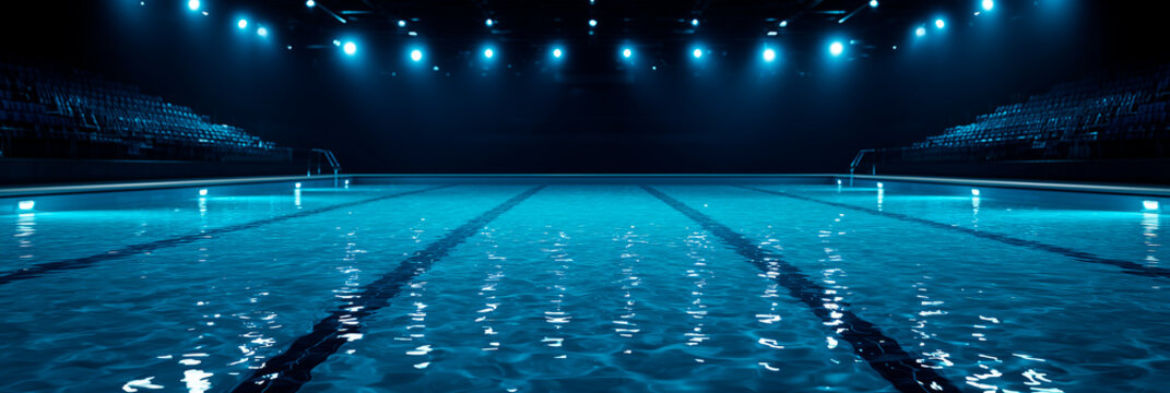 Empty Illuminated Synchronized Swimming Arena with Soft Blue Water 