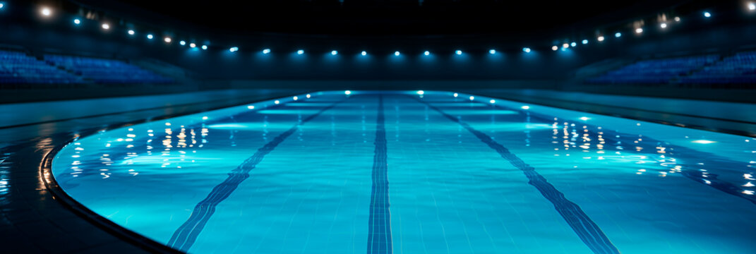 Empty Illuminated Synchronized Swimming Arena with Soft Blue Water 