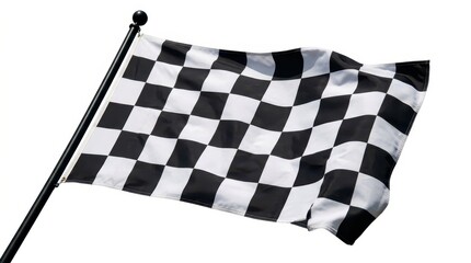 Fototapeta premium Waving Checkered Racing Flag Isolated on White Background for Sports and Competition Concepts