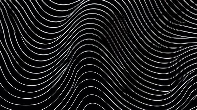 Abstract Topographic Lines Flowing on Black Background