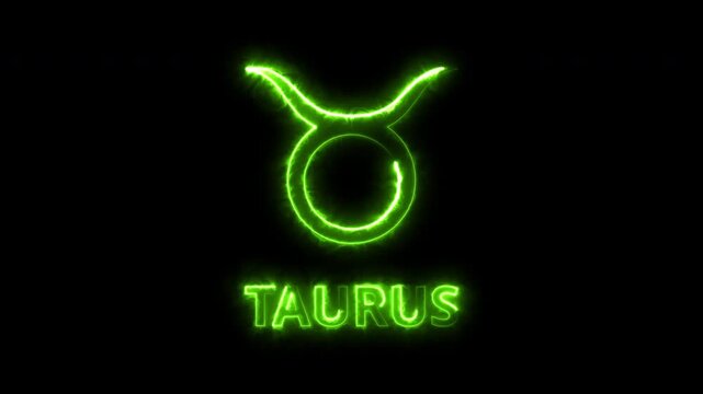 Neon Taurus Zodiac Sign Animation Glowing Green on Black Background
