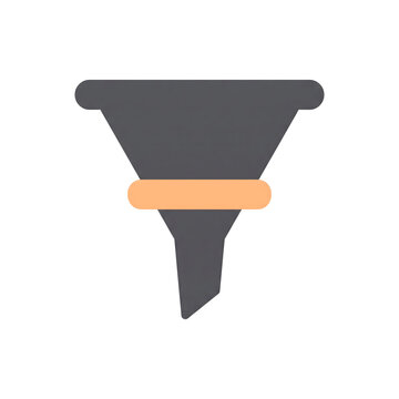 Simple flat design icon of a dark grey funnel with an orange band, representing filtering or processing.