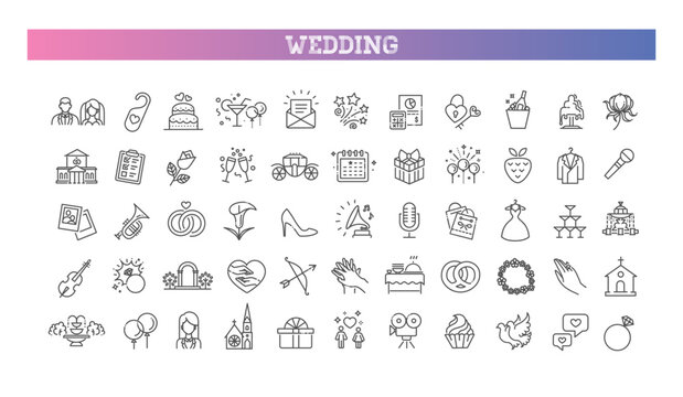 Outline vector icon set wedding