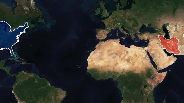 USA to Iran Missile Attack Route Map Animation, Military Strike Trajectory and Middle East Conflict Concept