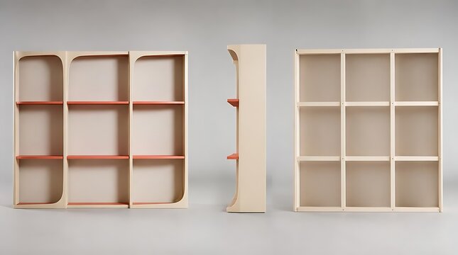 Modern Wooden Shelving Units Displayed Against a Neutral Background.