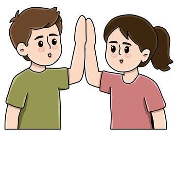 Boy and girl giving high five teamwork friendship vector illustration