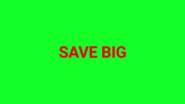 Save big text displayed in bold brown letters against a vibrant green background conveys a sense of urgency for promotional marketing materials and retail sales campaigns.