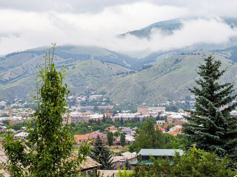 above view of Vanadzor city on cloudy morning