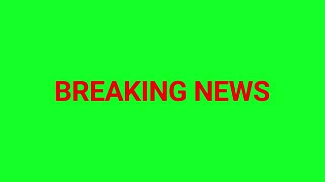 Breaking news text appears in bold red letters against a vibrant green background to indicate an urgent message for media broadcasting and digital marketing campaigns.