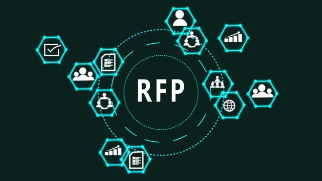 RFP concept. Finacial success concept on virtual screen. Business, technology, internet and networking concept.3d illustration