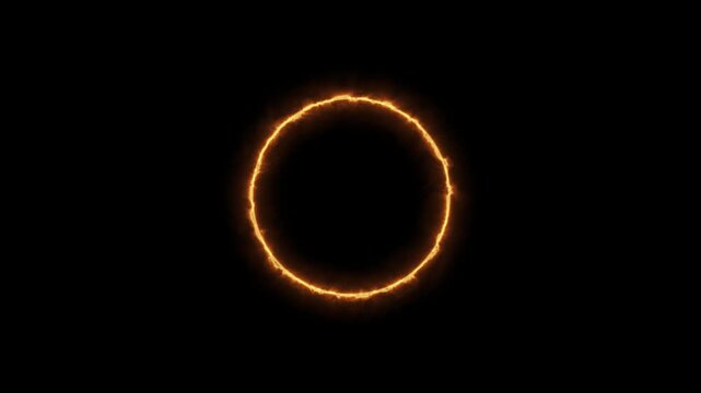 Glowing orange fire ring loading circle animation on black background, flame