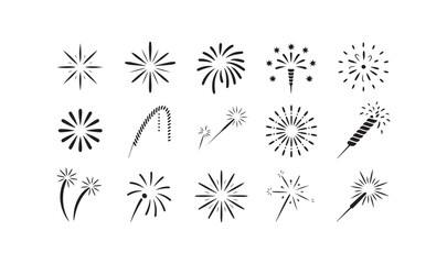 Obraz premium Hand drawn firework silhouette set provides dynamic festive sparklers for celebration event promotional art.