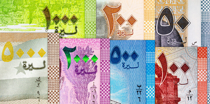 Set of Syrian Pound Banknotes. National Currency of Syria. Money of Asia.
