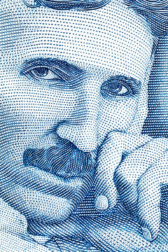 100 Dinars Banknote with portrait of Nikola Tesla. Serbian National Currency. Money of Europe.
