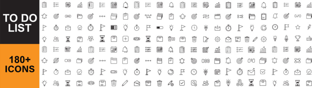 To Do List Web Icons in Line Style. Checklist, Task Management, Planning, Productivity, Reminder, Goals, Workflow, Organization Collection. Outline icon in linear style