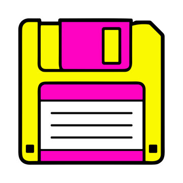 Colorful cartoon illustration of a floppy disk data storage device