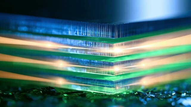 Macro shot of glowing internal layers of a next-generation solid-state battery