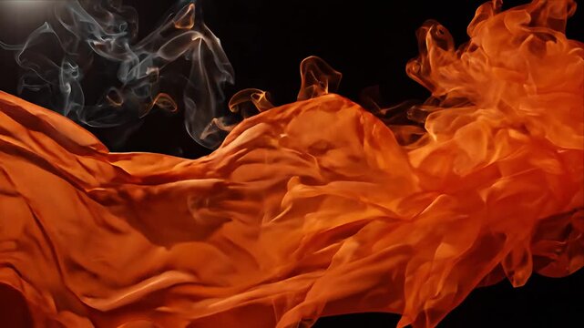 Halloween pumpkin orange smoke abstract texture with flowing fiery motion and swirling flame creates dramatic seasonal atmosphere against dark background with mysterious glow and copy space