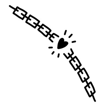 Broken chain with heart bursting free, bold edgy black line art freedom symbol