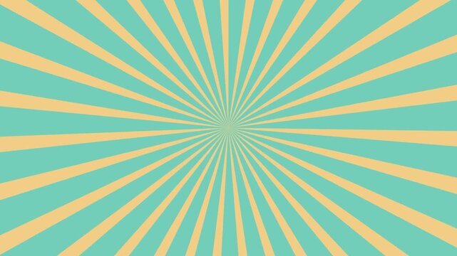 Yellow vintage sunburst rays spins smoothly in a seamless loop, radiating across a soft green background and creating a timeless retro visual effect.
