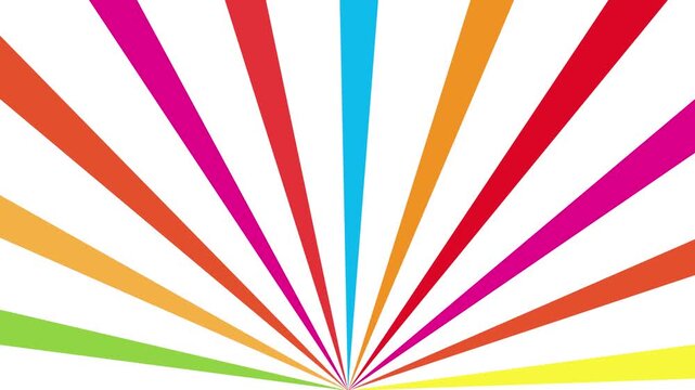 Colorful vintage sunburst rays rotate gently in a seamless loop, creating bold radiant motion across a white background for retro visual effects loop.