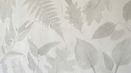 Fototapeta premium Elegant Minimalist Wall Texture with Subtle Leaf Imprints and Organic Botanical Patterns for Interior Design Background